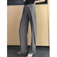 Women Solid Business Zipper Fly High Waist Wide Leg Pants With Buckle