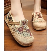 Green Little bear Cotton Linen Flat Shoes