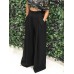 Women Pure Color High Elastic Waist Simple Wide Leg Pants With Pocket