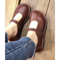 Fashion Chocolate Buckle Strap Loafers For Women Cowhide Leather