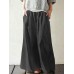 Women Cotton Pocket Elastic Waist Wide Leg Loose Casual Pants